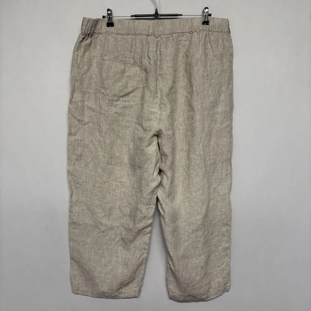 Quince Women Wide Leg 100% Linen Crop Pants Size 2X Beige D127 -22